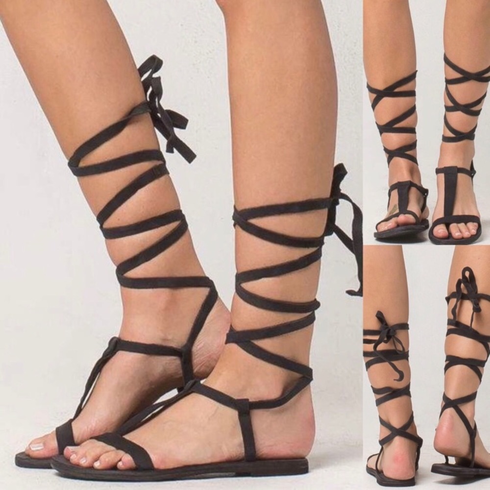 Free People Dahlia lace up black sandals 38/8